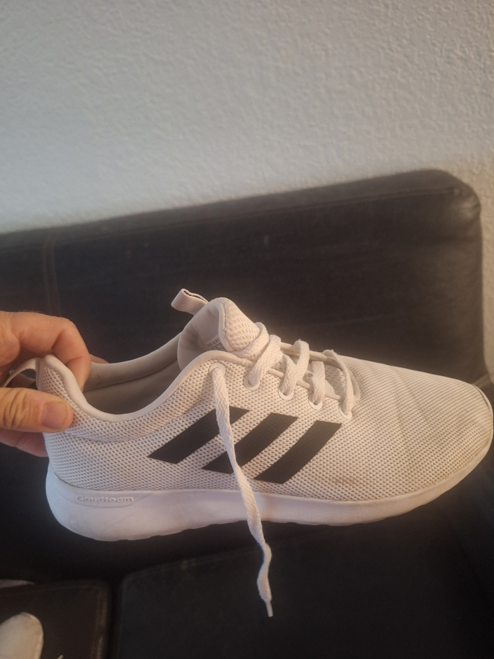 White Womens Adidas Cloudfoam with Black Stripes